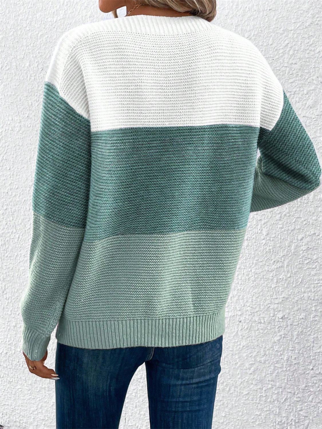Color Block Drop Shoulder Long Sleeve Sweater - The Goddess Galleries