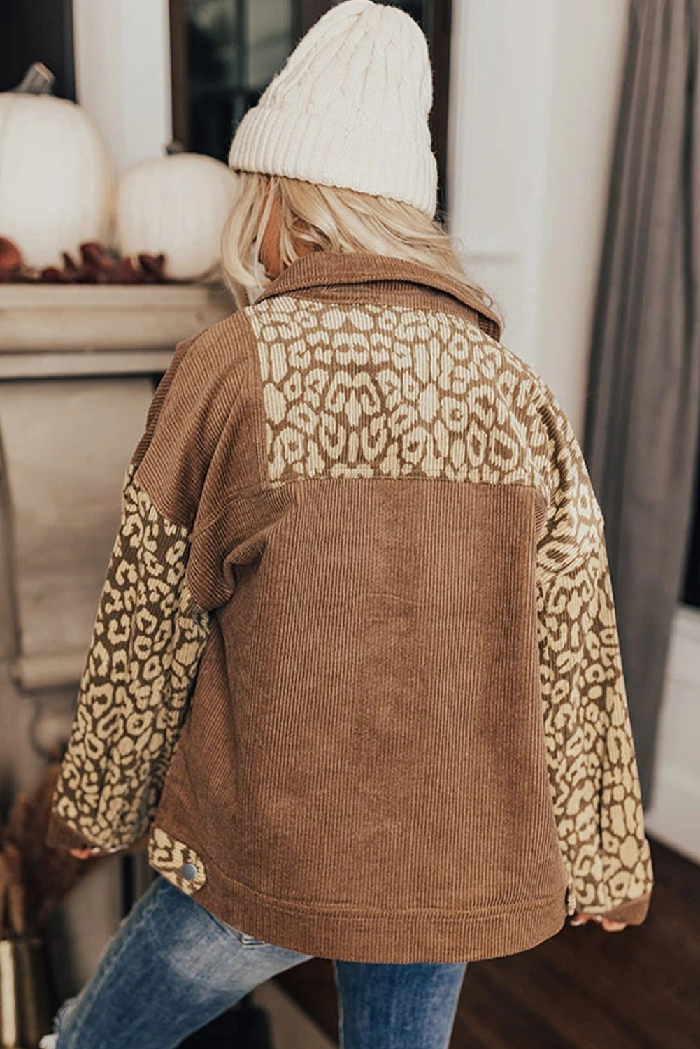 Leopard Button Up Drop Shoulder Jacket - The Goddess Galleries