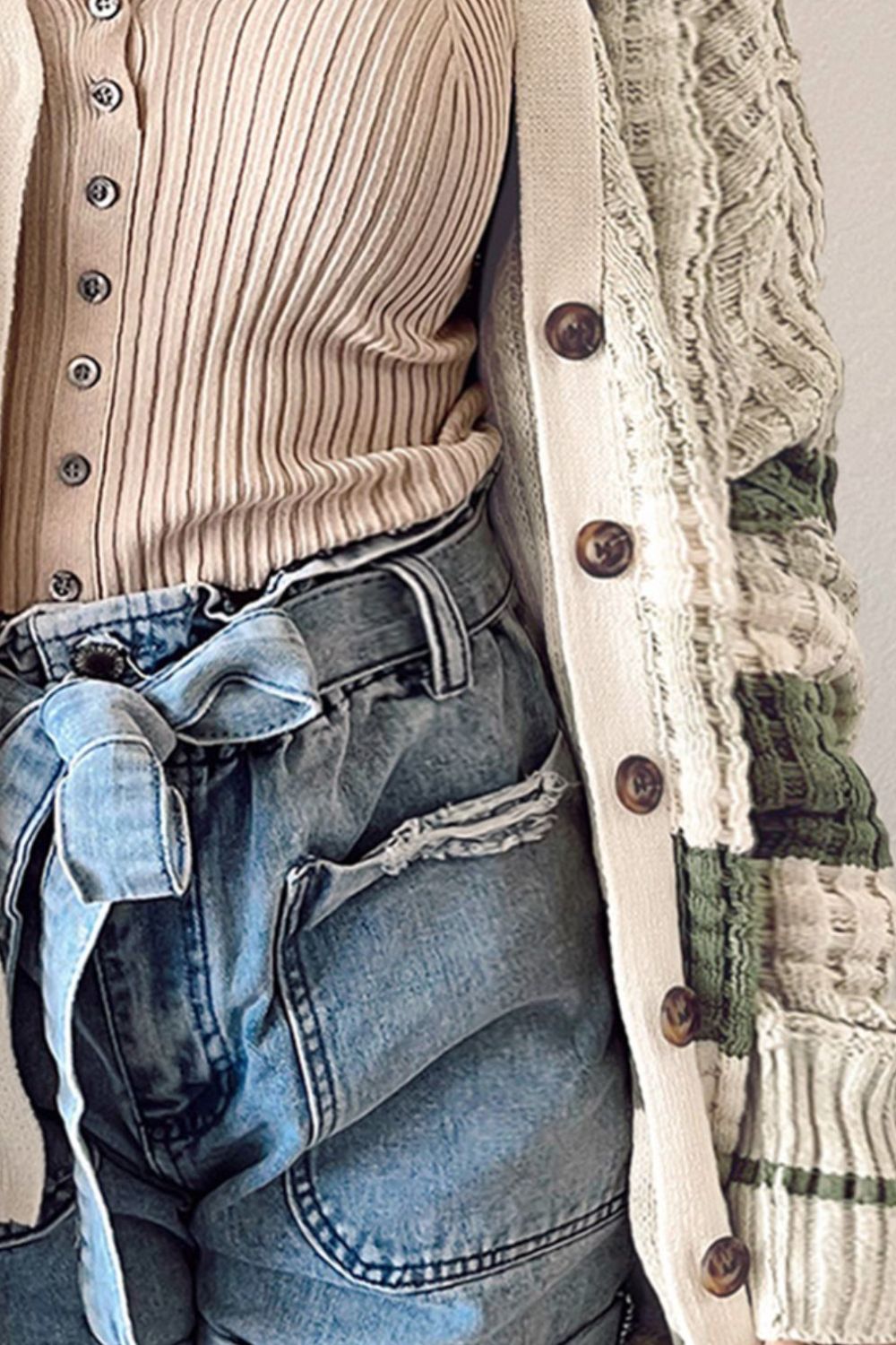 Plus Size Striped Button Up Dropped Shoulder Cardigan - The Goddess Galleries