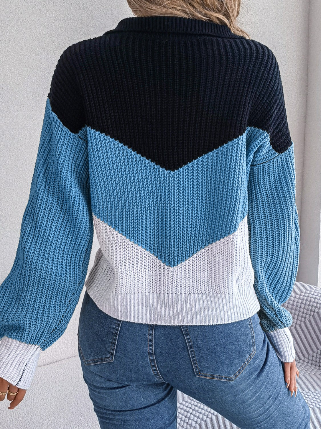 Color Block Dropped Shoulder Sweater - The Goddess Galleries