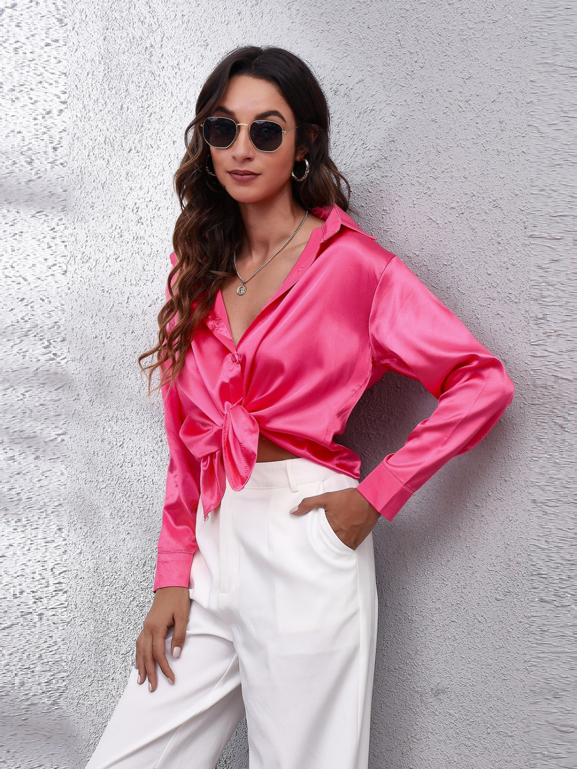 Collared Neck Buttoned Long Sleeve Shirt - The Goddess Galleries