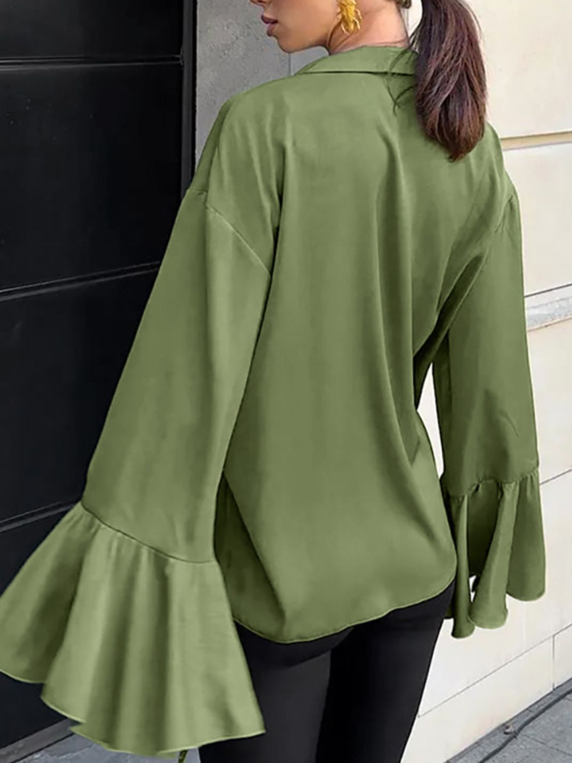 Button Down Flounce Sleeve Shirt - The Goddess Galleries
