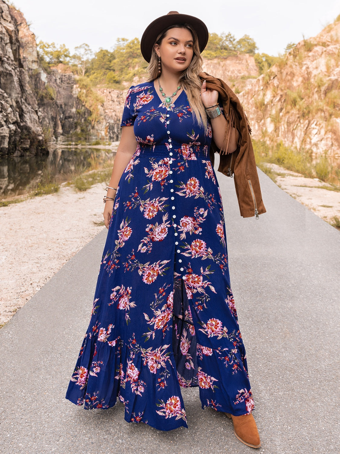 Plus Size V-Neck Maxi Dress - The Goddess Galleries
