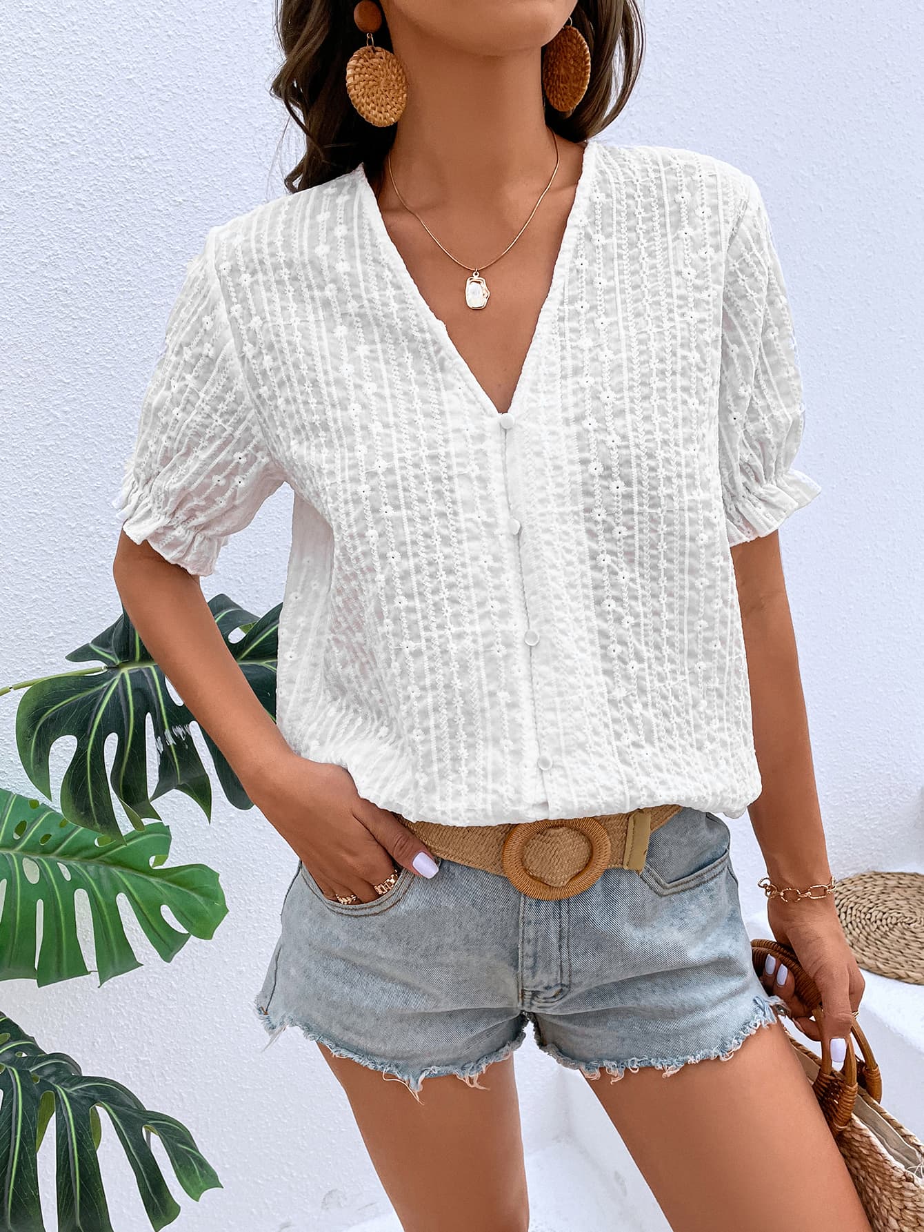 Honey Buttoned V-Neck Flounce Sleeve Top - The Goddess Galleries
