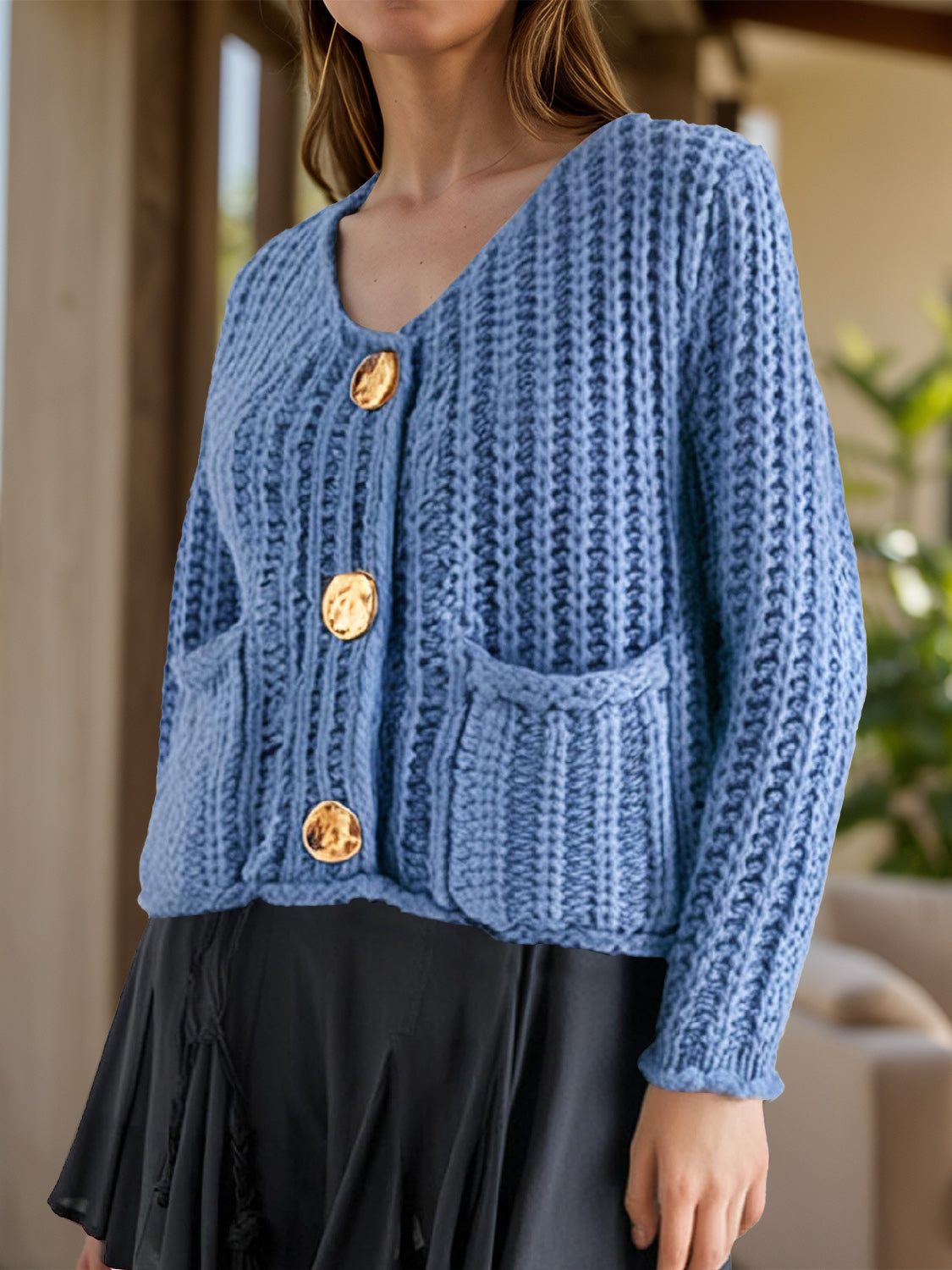 Button Down Long Sleeve Cardigan - The Goddess Galleries