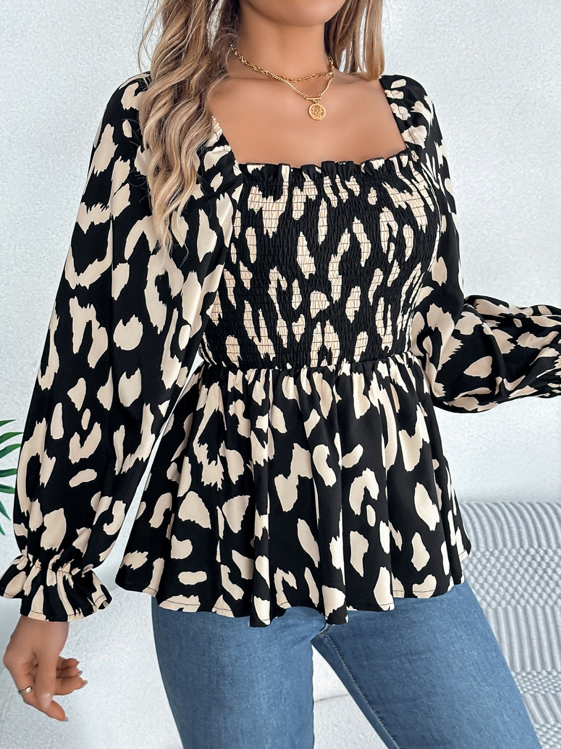 Square Neck Flounce Sleeve Blouse - The Goddess Galleries