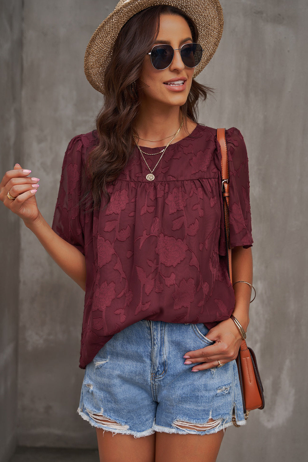 Round Neck Puff Sleeve Blouse - The Goddess Galleries