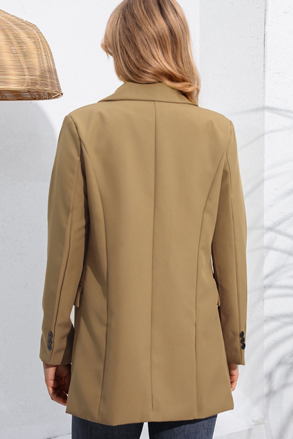 Lapel Neck Long Sleeve Blazer with Pockets - The Goddess Galleries