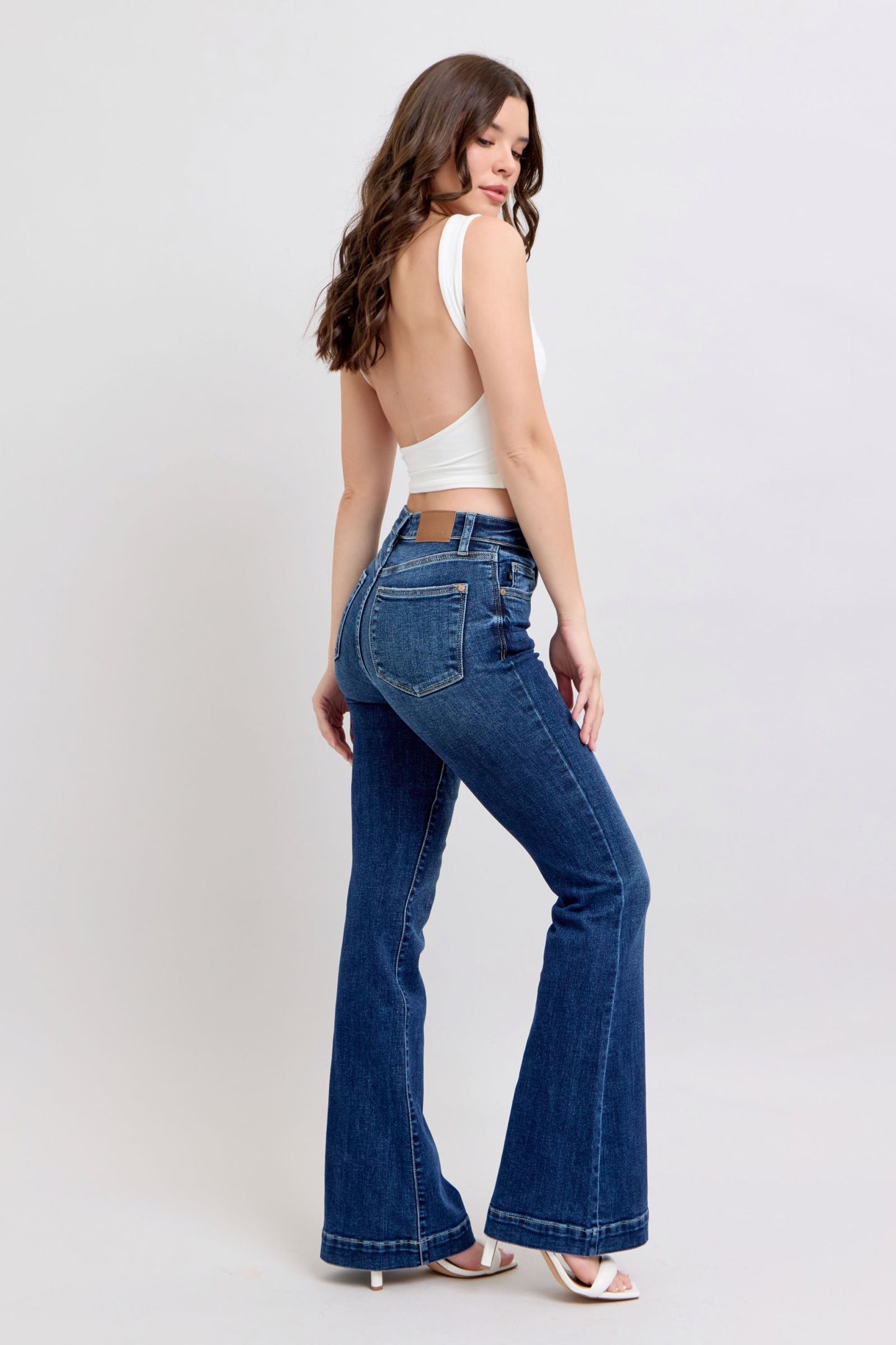 Judy Blue Full Size High Rise Flare Jeans with Pockets Plus Size - The Goddess Galleries