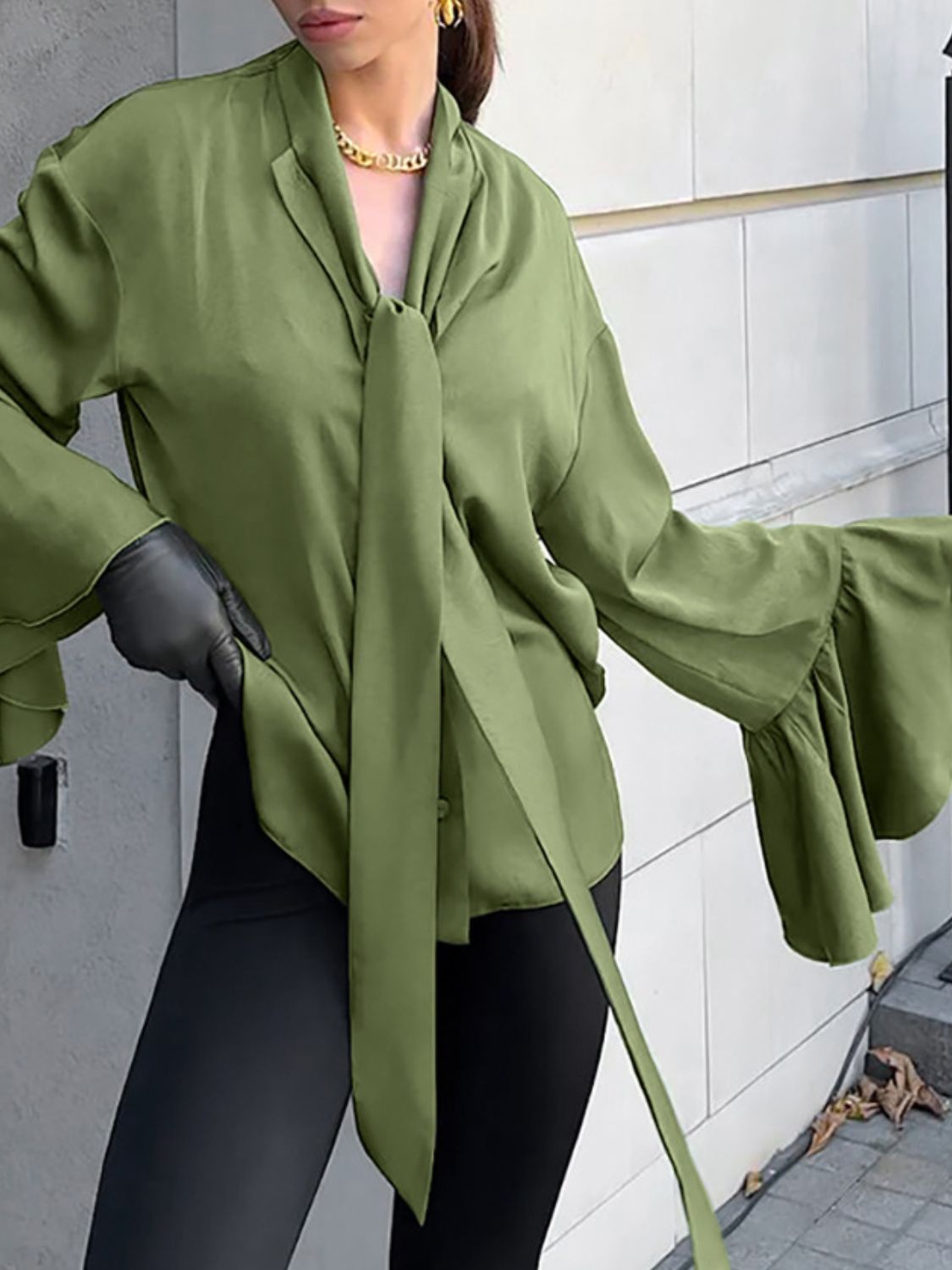 Button Down Flounce Sleeve Shirt - The Goddess Galleries