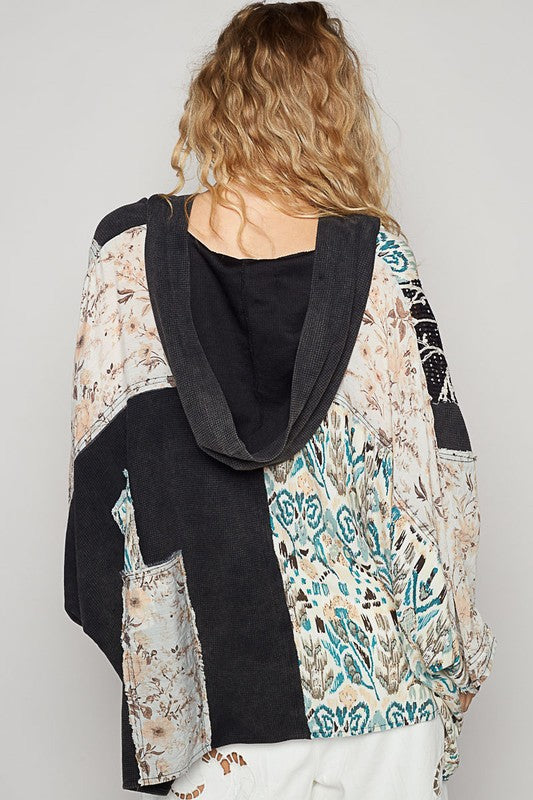 POL Crochet Patch Lace Detail Button Detail Floral Hooded Top - The Goddess Galleries