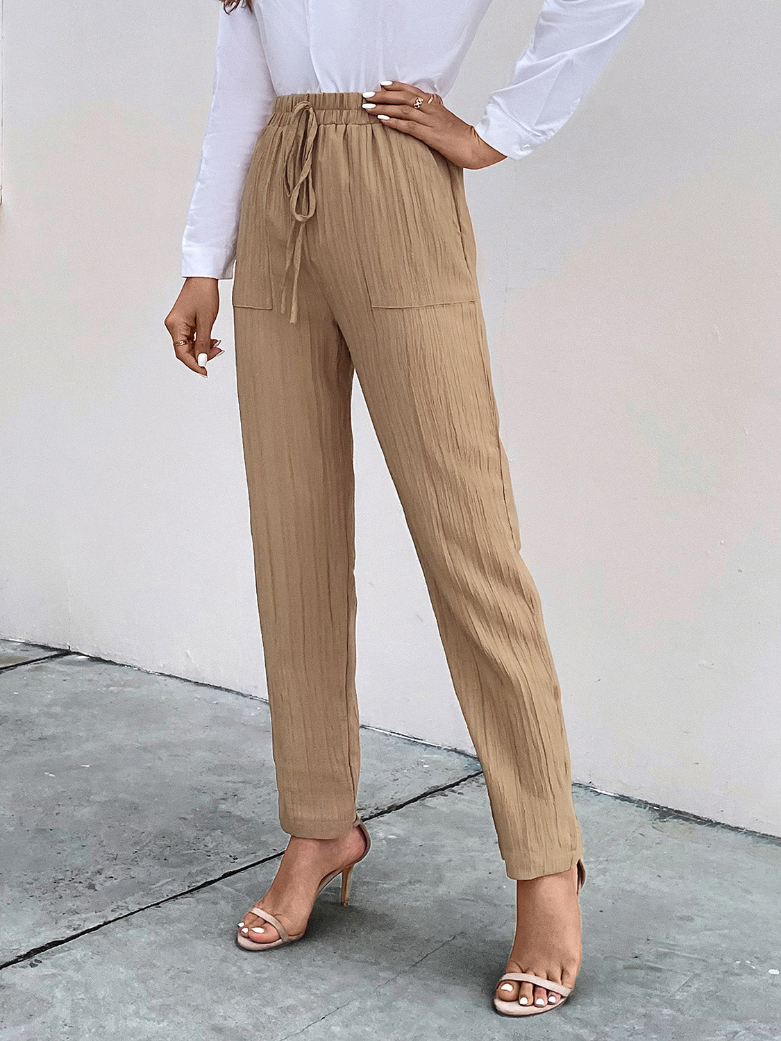 Perfee Texture Drawstring Pants with Pockets - The Goddess Galleries
