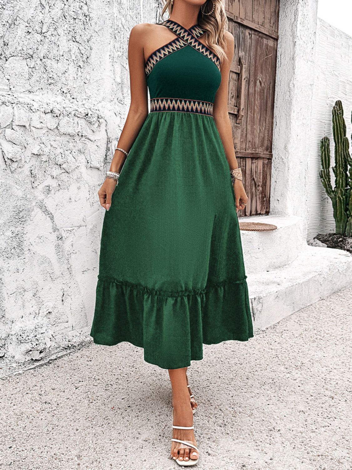 Devine Ruffled Slit Sleeveless Midi Dress - The Goddess Galleries