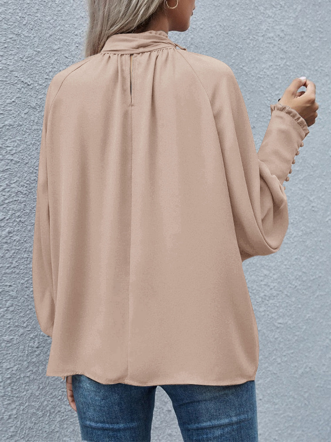 Tie Neck Lantern Sleeve Blouse - The Goddess Galleries