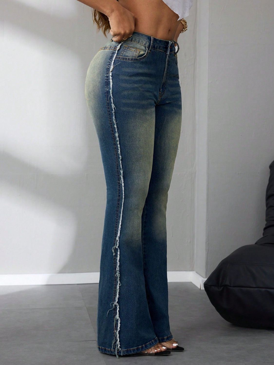 Side Raw Hem Flare Jeans - The Goddess Galleries