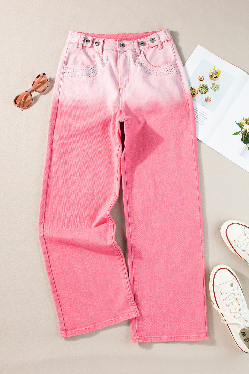 Rhinestone Gradient Straight Jeans - The Goddess Galleries