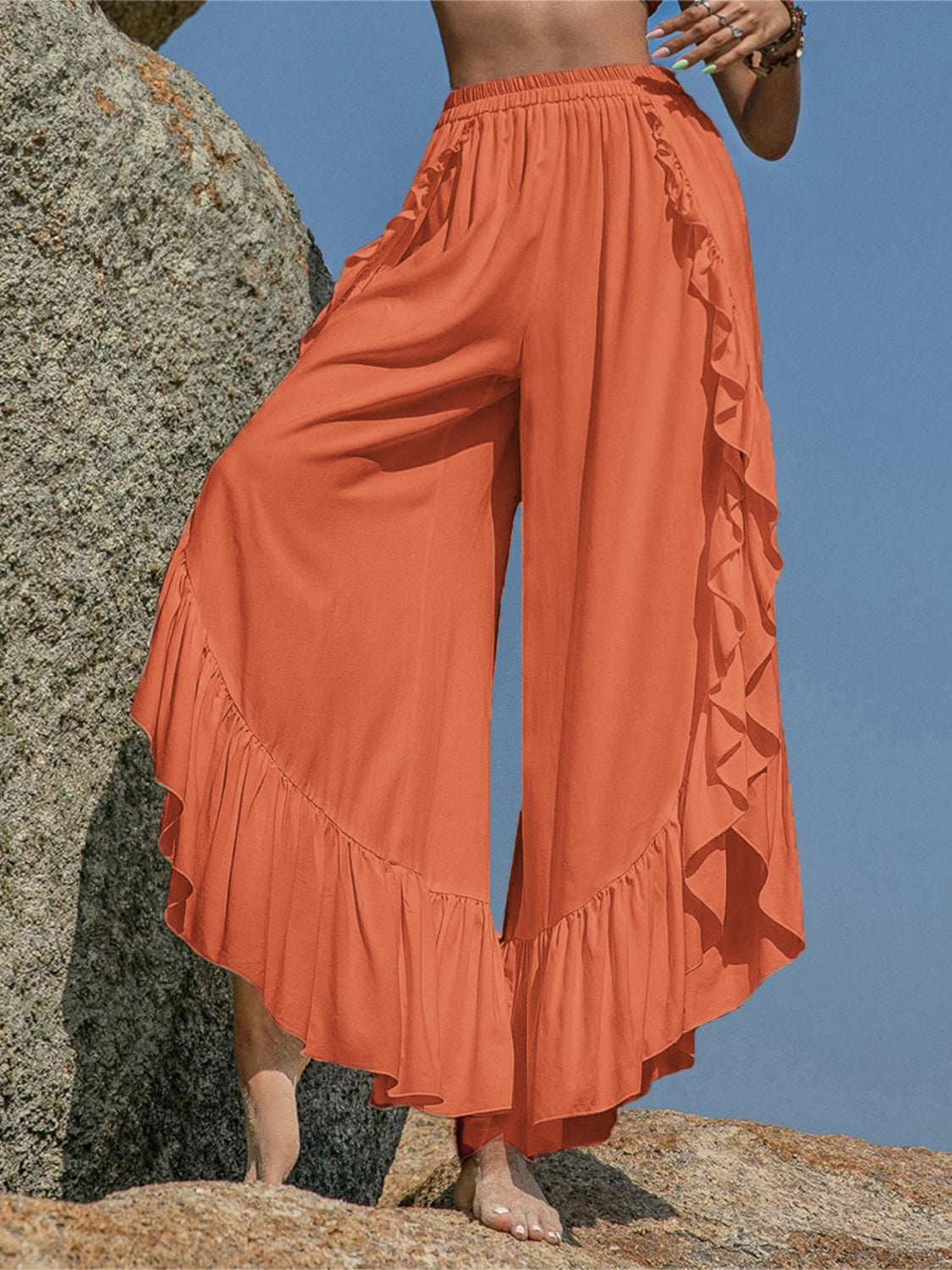 Ruffled Slit Wide Leg Pants - The Goddess Galleries