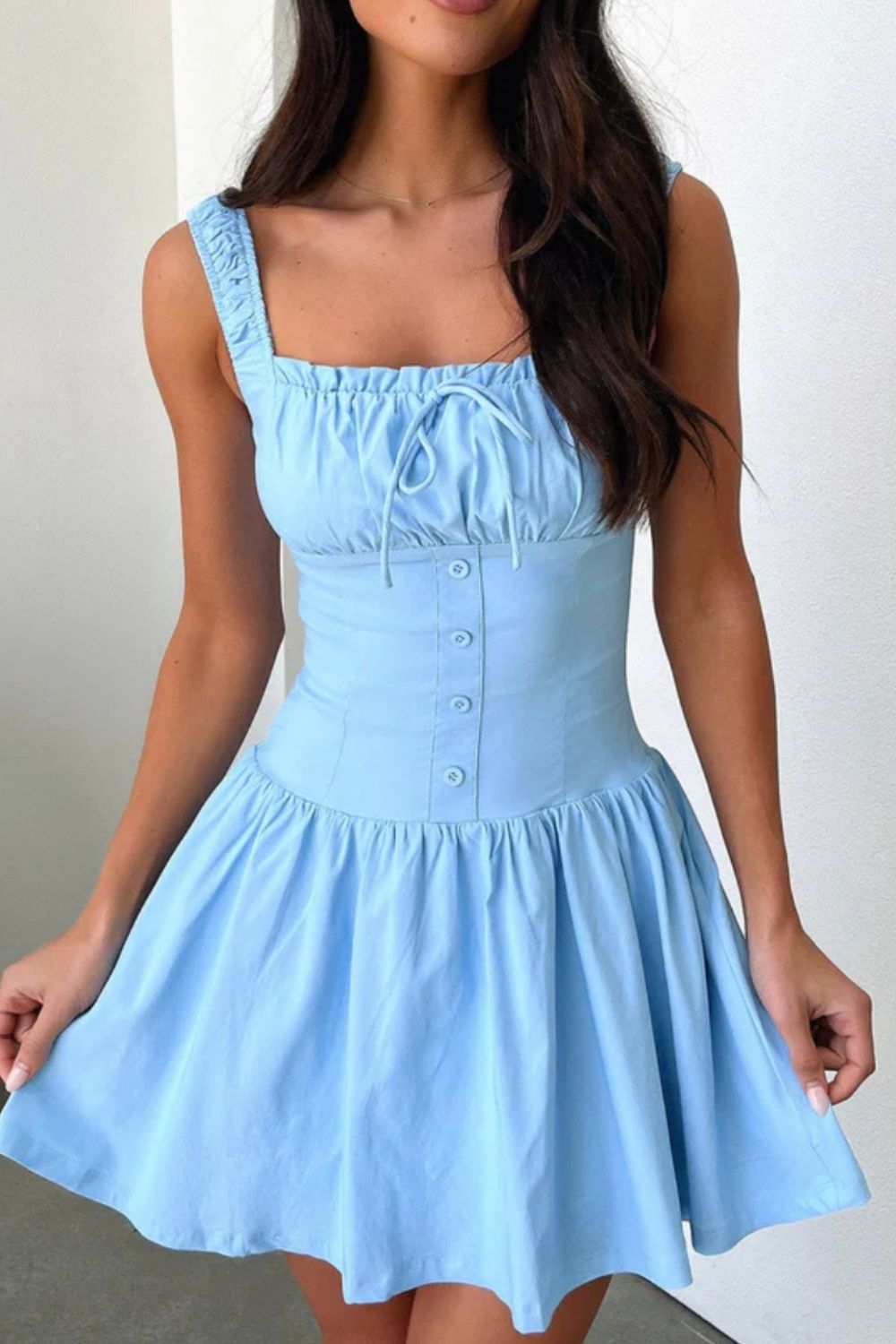 Decorative Button Square Neck Cami Dress - The Goddess Galleries