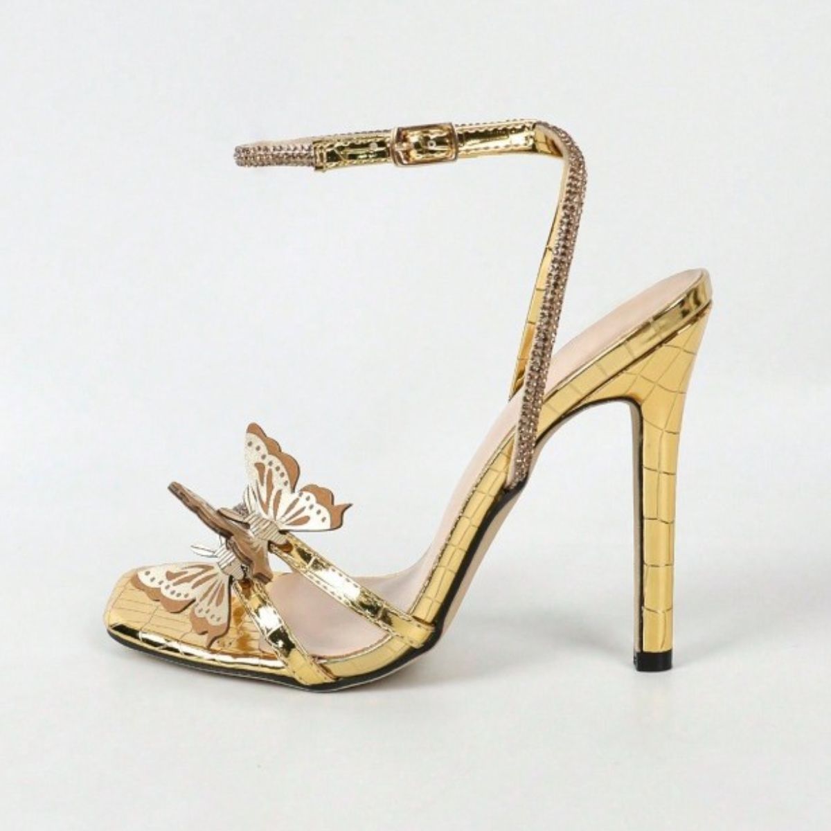 Open Toe Butterfly Ankle Strap Stiletto Sandals - The Goddess Galleries