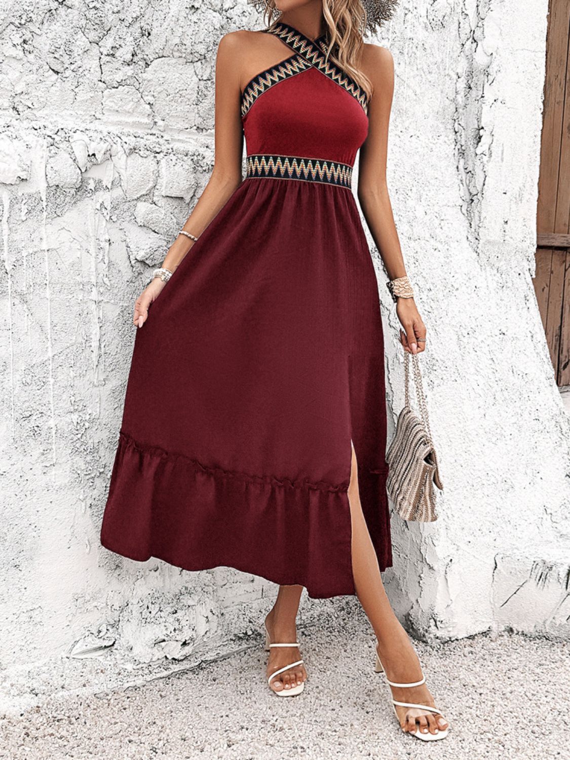 Devine Ruffled Slit Sleeveless Midi Dress - The Goddess Galleries