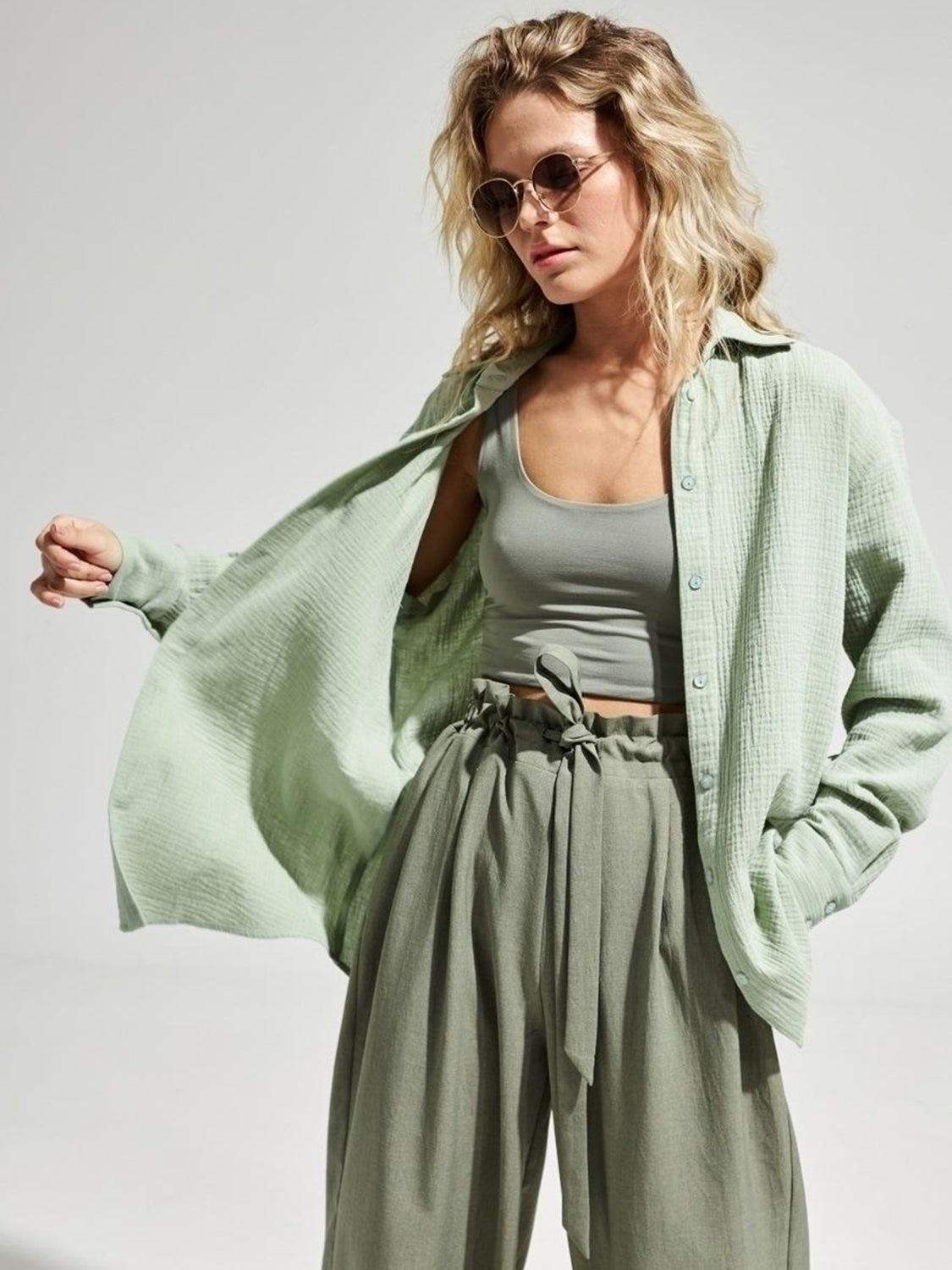 Textured Collared Neck Long Sleeve Shirt - The Goddess Galleries