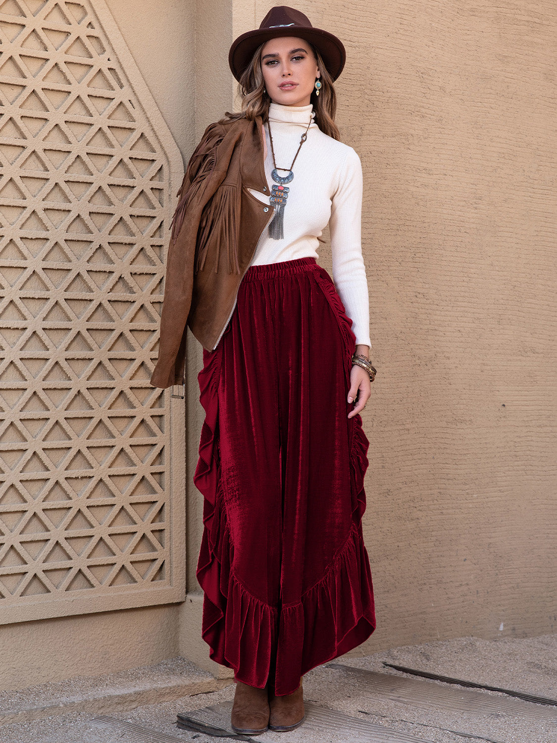 Slit Ruffled Wide Leg Pants - The Goddess Galleries