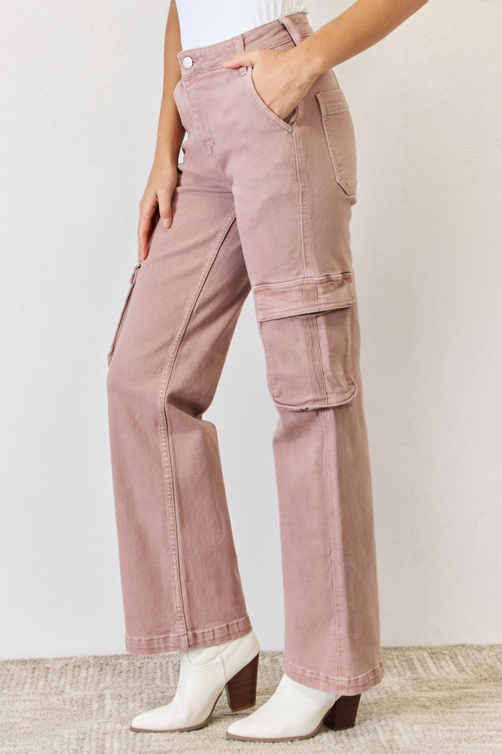 RISEN Full Size High Rise Cargo Wide Leg Jeans - The Goddess Galleries