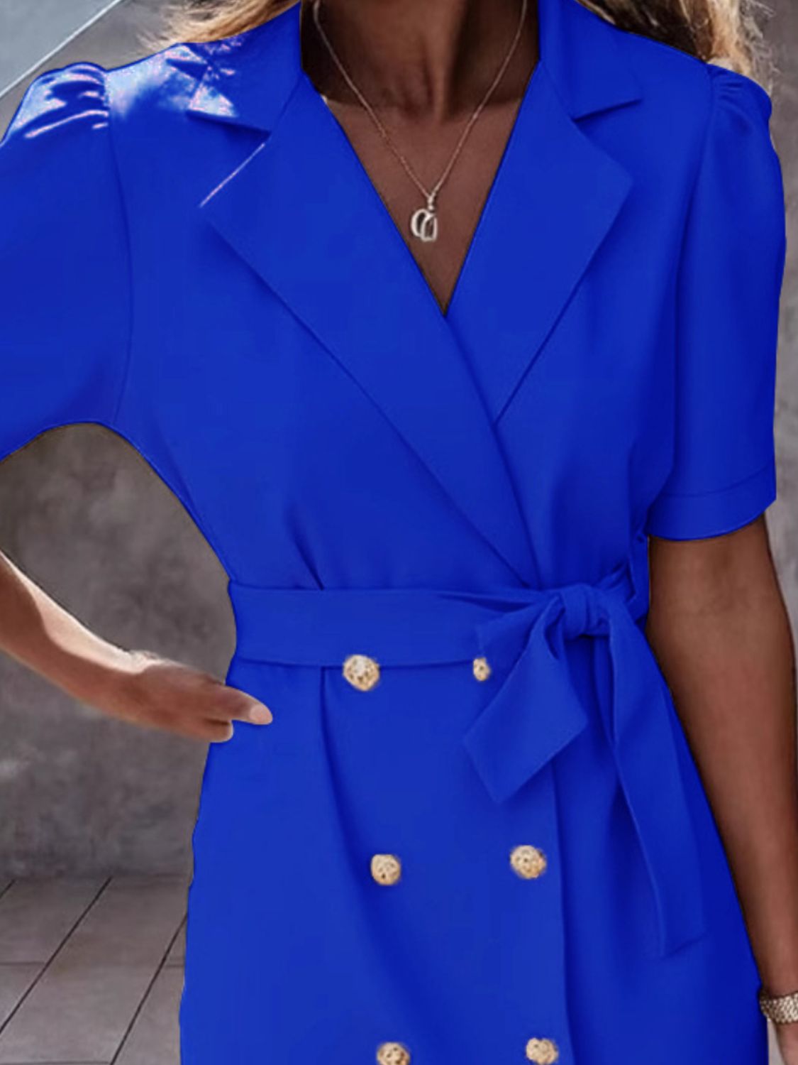 Lapel Collar Short Sleeve Tie Waist Mini Dress - The Goddess Galleries