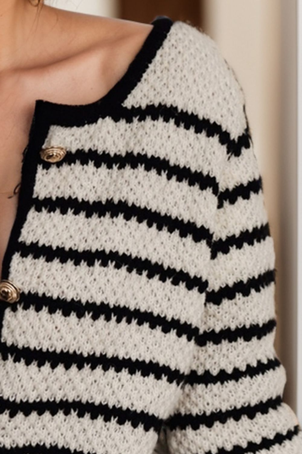 Striped Button Up Long Sleeve Cardigan - The Goddess Galleries