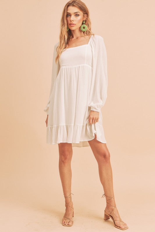 Aemi + Co Ruffled Hem Square Neck Balloon Sleeve Mini Dress - The Goddess Galleries