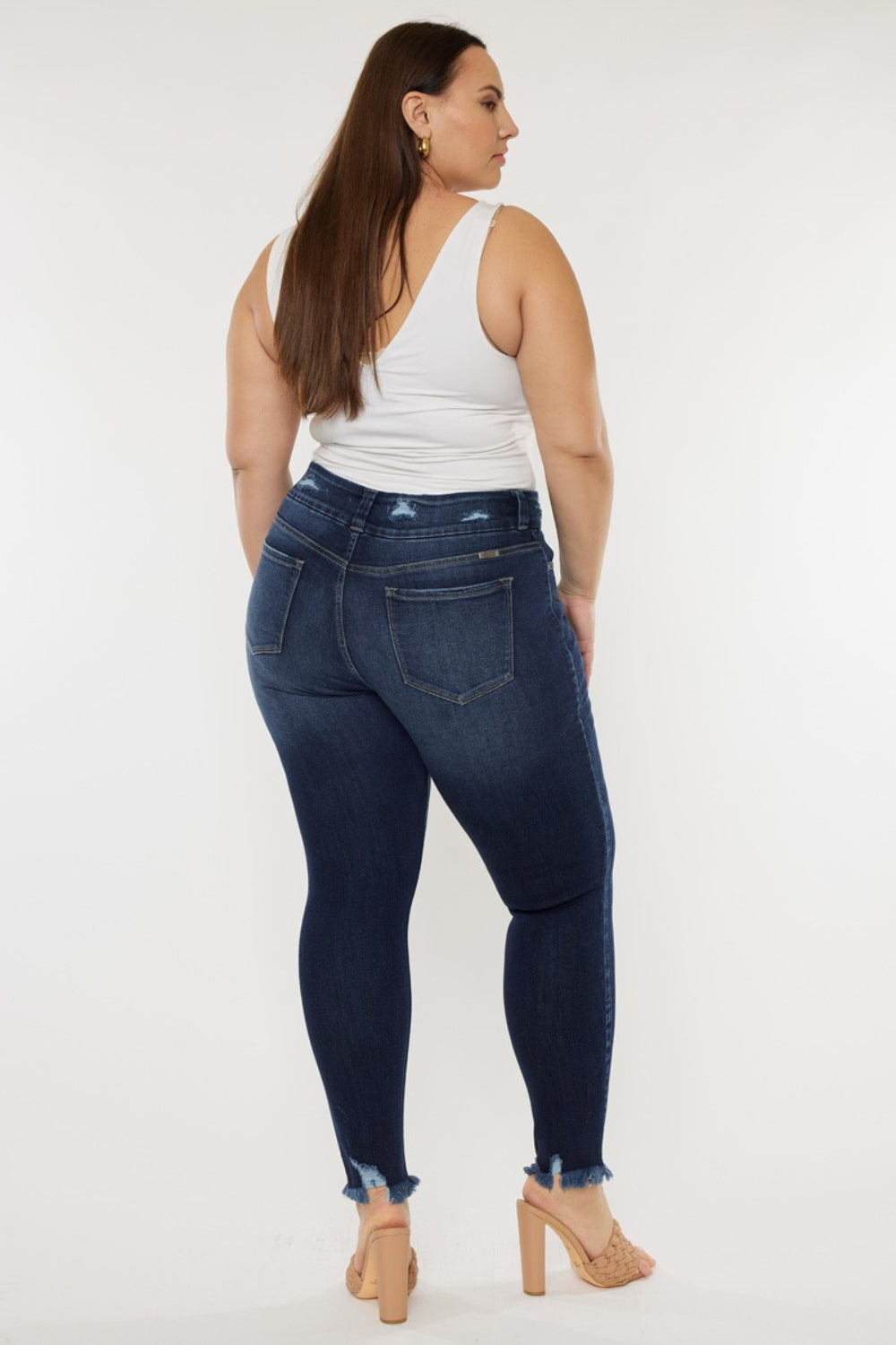 Kancan Full Size Cat's Whiskers Raw Hem High Waist Jeans - The Goddess Galleries