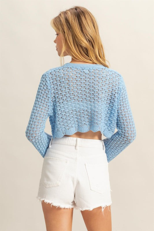 HYFVE Tied Front Crochet Cropped Cardigan - The Goddess Galleries