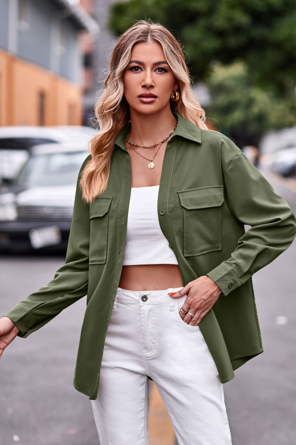 Dropped Shoulder Longline Shirt with Pockets - The Goddess Galleries