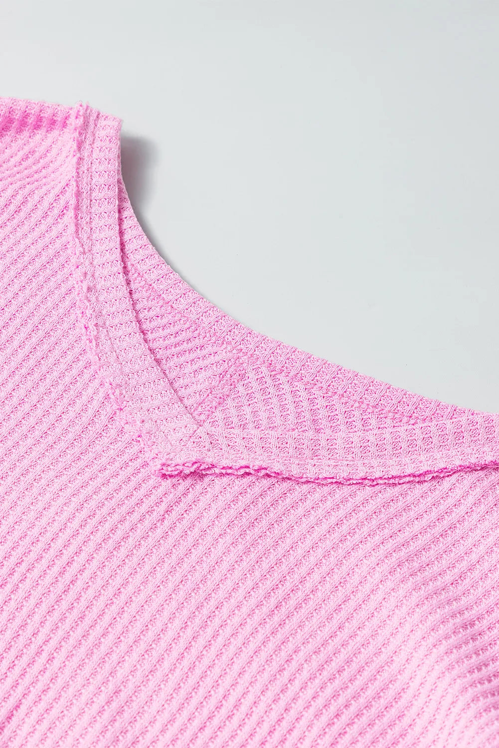 Waffle-Knit V-Neck Long Sleeve Blouse - The Goddess Galleries