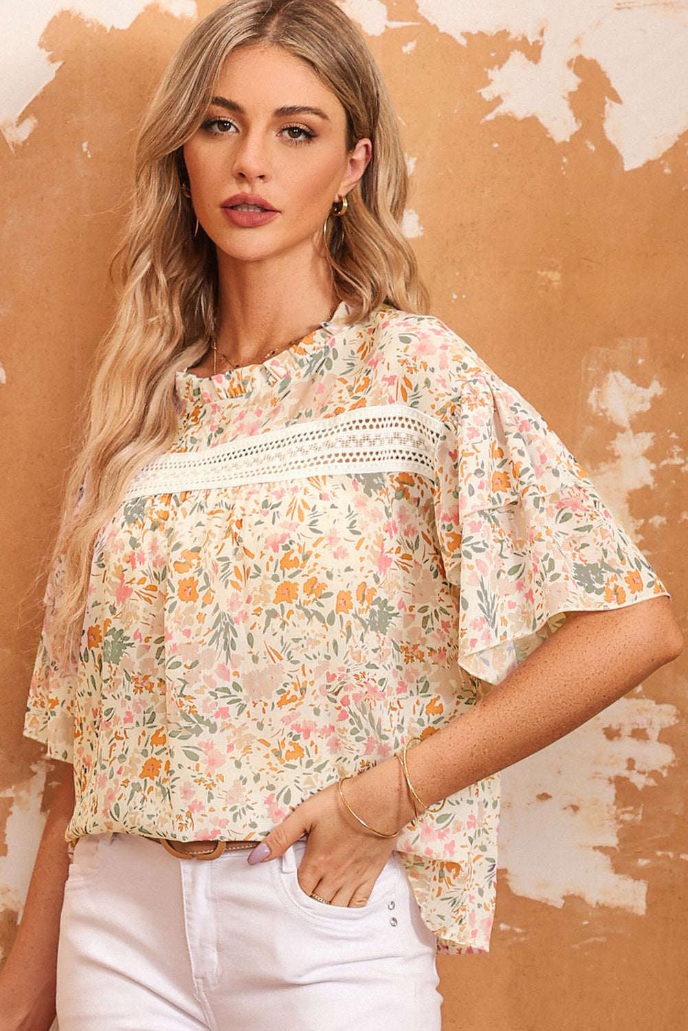 Floral Round Neck Short Sleeve Blouse - The Goddess Galleries