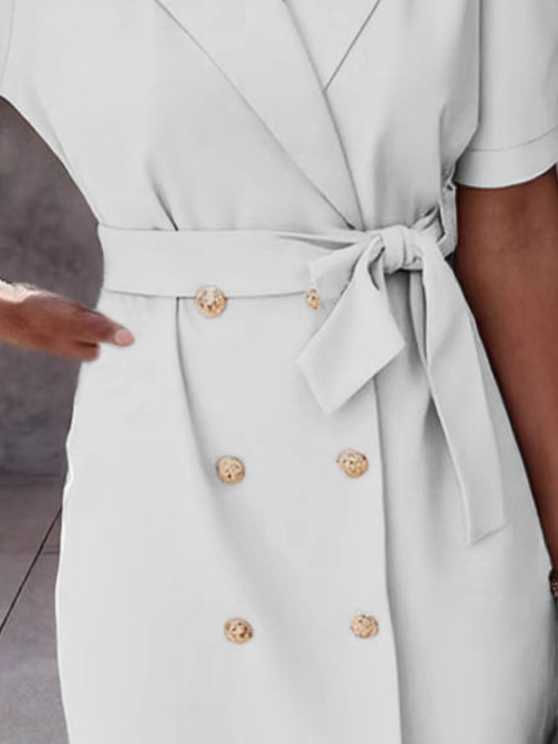 Lapel Collar Short Sleeve Tie Waist Mini Dress - The Goddess Galleries