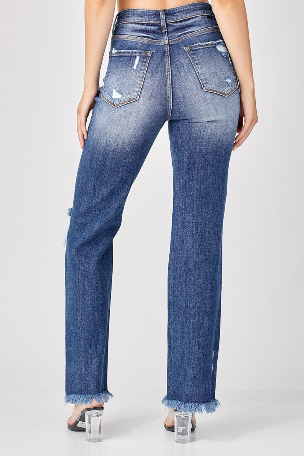 Risen Full Size Raw Hem Distressed Straight Jeans - The Goddess Galleries