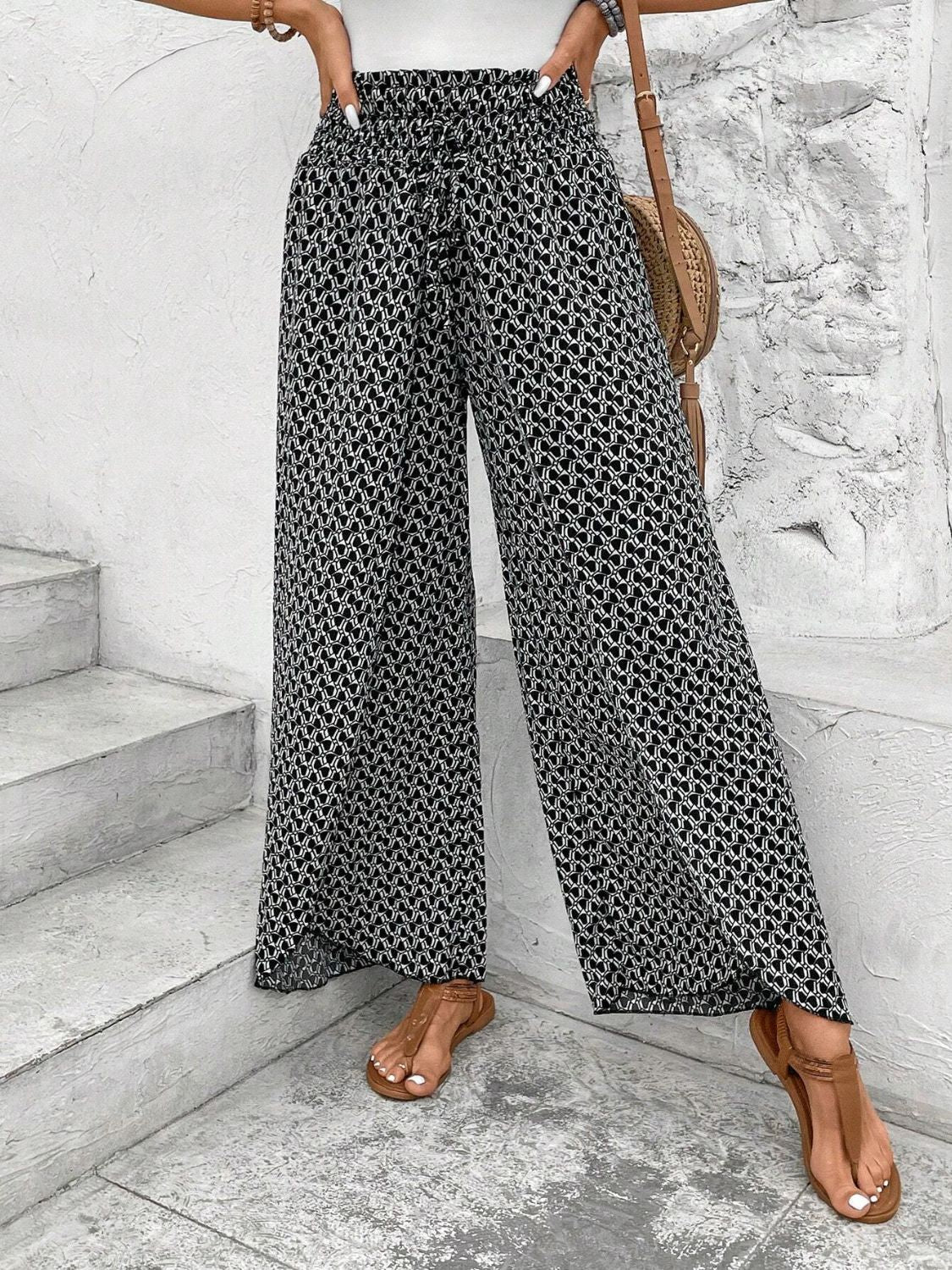 Tied Printed Wide Leg Pants - The Goddess Galleries