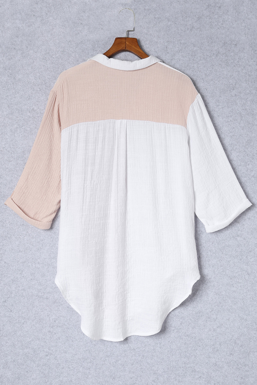 Two-Tone Button Up Dropped Shoulder Shirt - The Goddess Galleries
