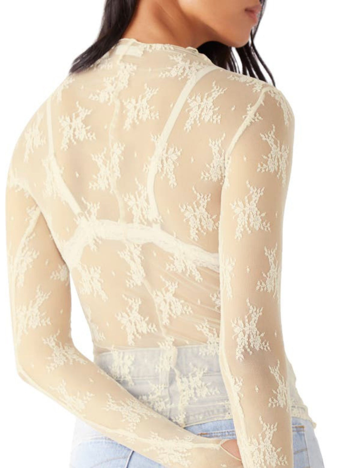 Lace Mock Neck Long Sleeve Blouse - The Goddess Galleries
