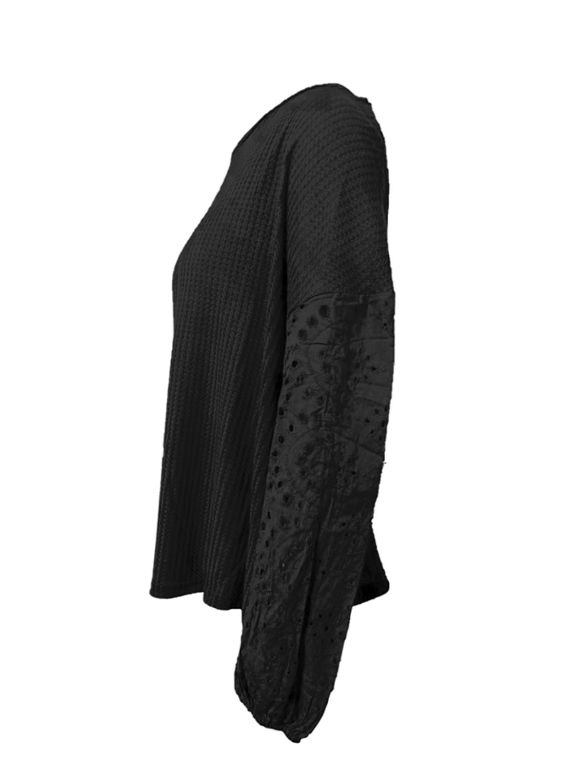 Shiny Openwork Dropped Shoulder Boat Neck Blouse - The Goddess Galleries