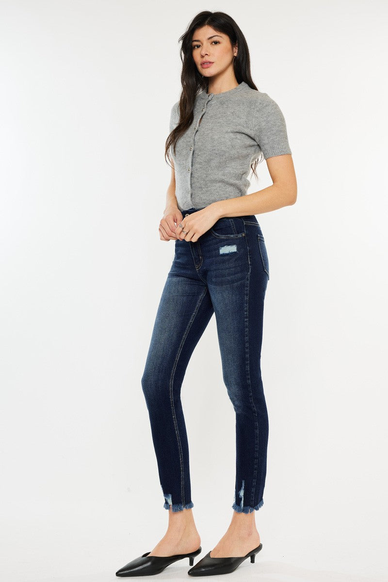 Kancan Full Size Cat's Whiskers Raw Hem High Waist Jeans - The Goddess Galleries