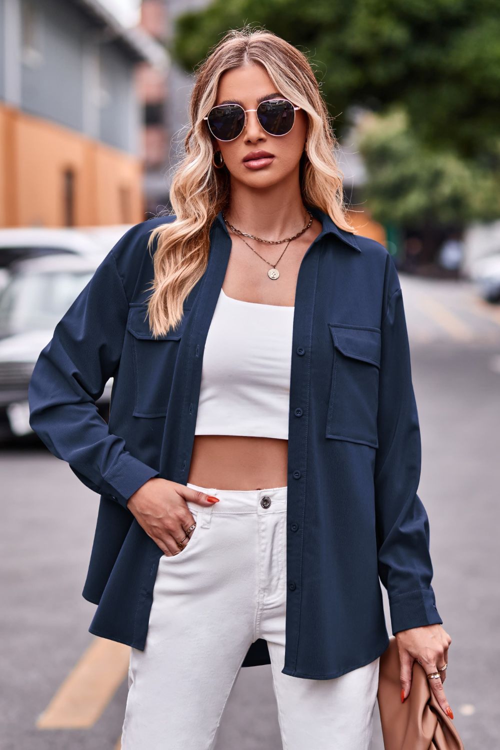 Dropped Shoulder Longline Shirt with Pockets - The Goddess Galleries