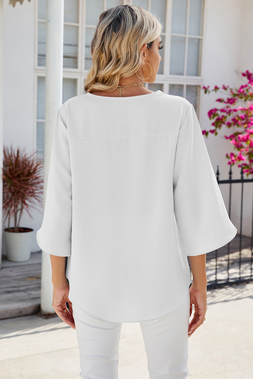 V-Neck Three-Quarter Sleeve Top - The Goddess Galleries