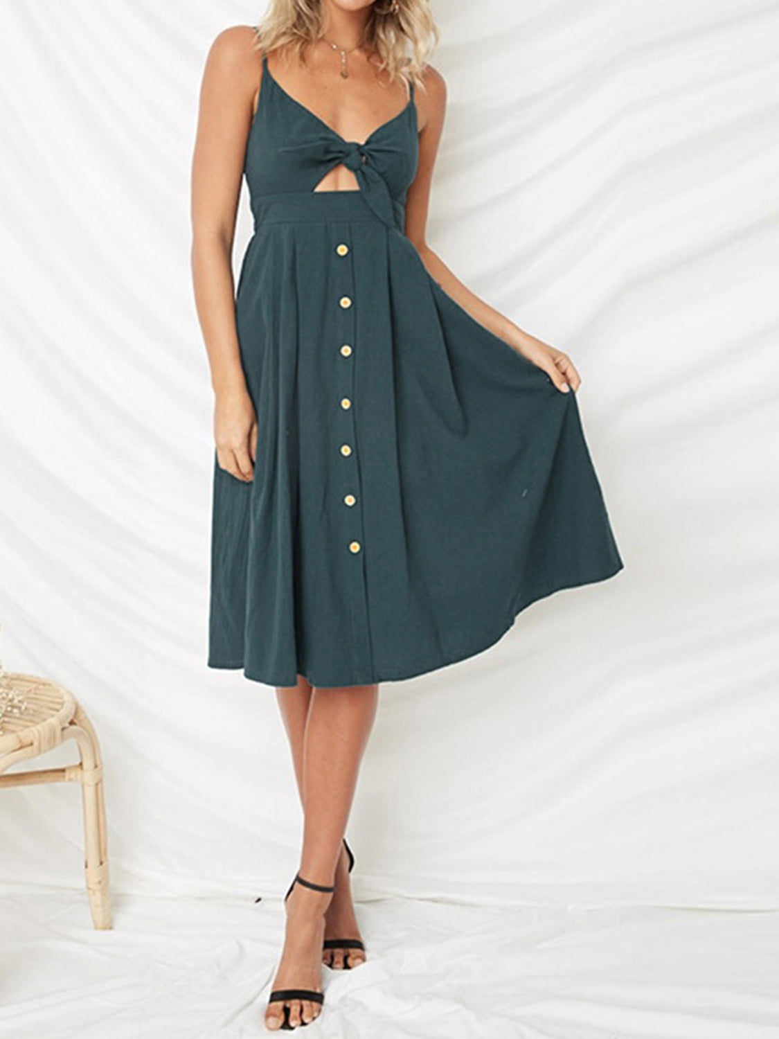 Cutout Smocked Sweetheart Neck Cami Dress - The Goddess Galleries