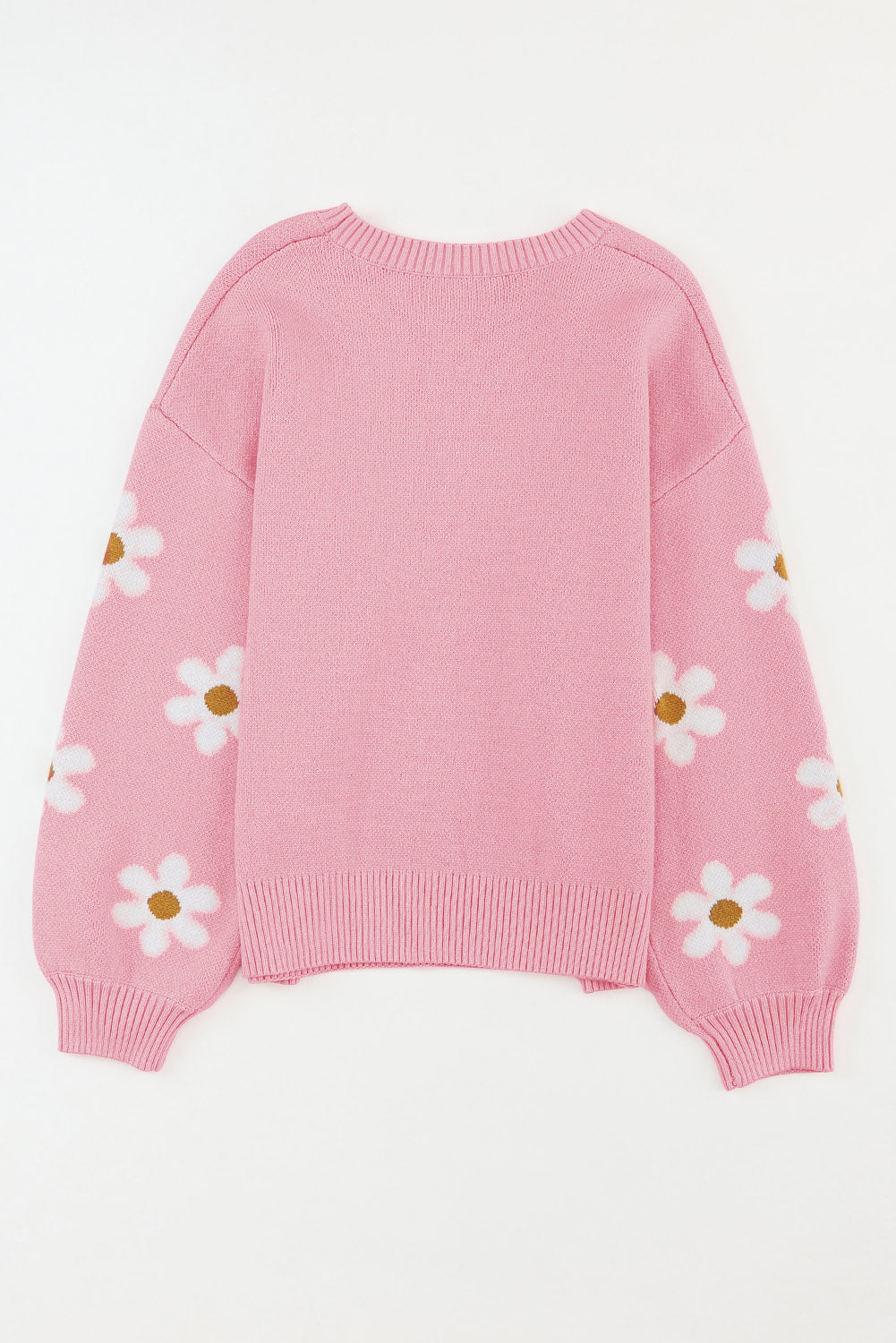 Flower Round Neck Dropped Shoulder Sweater - The Goddess Galleries