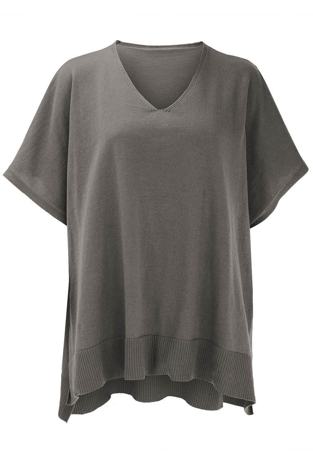 Slit V-Neck Half Sleeve Knit Top - The Goddess Galleries