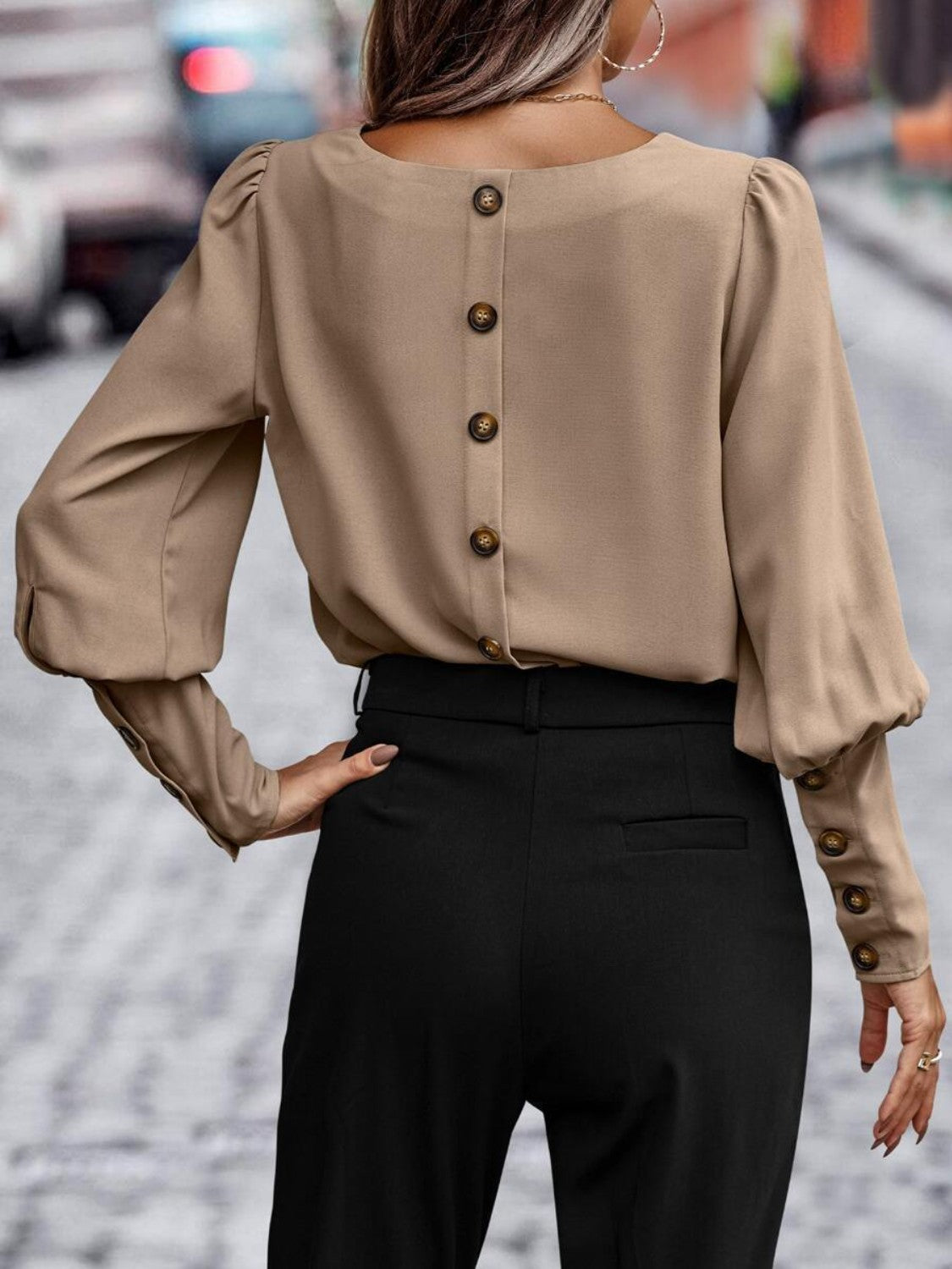 Round Neck Lantern Sleeve Blouse - The Goddess Galleries