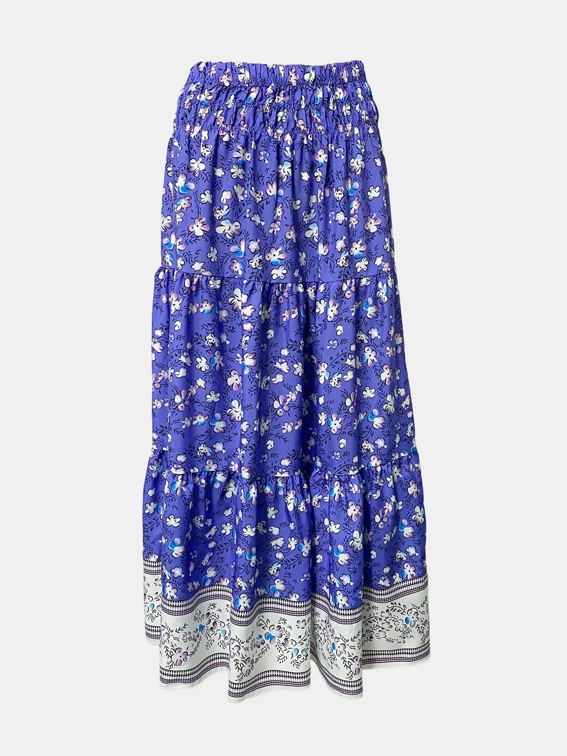 Full Size Tiered Printed Elastic Waist Skirt - The Goddess Galleries
