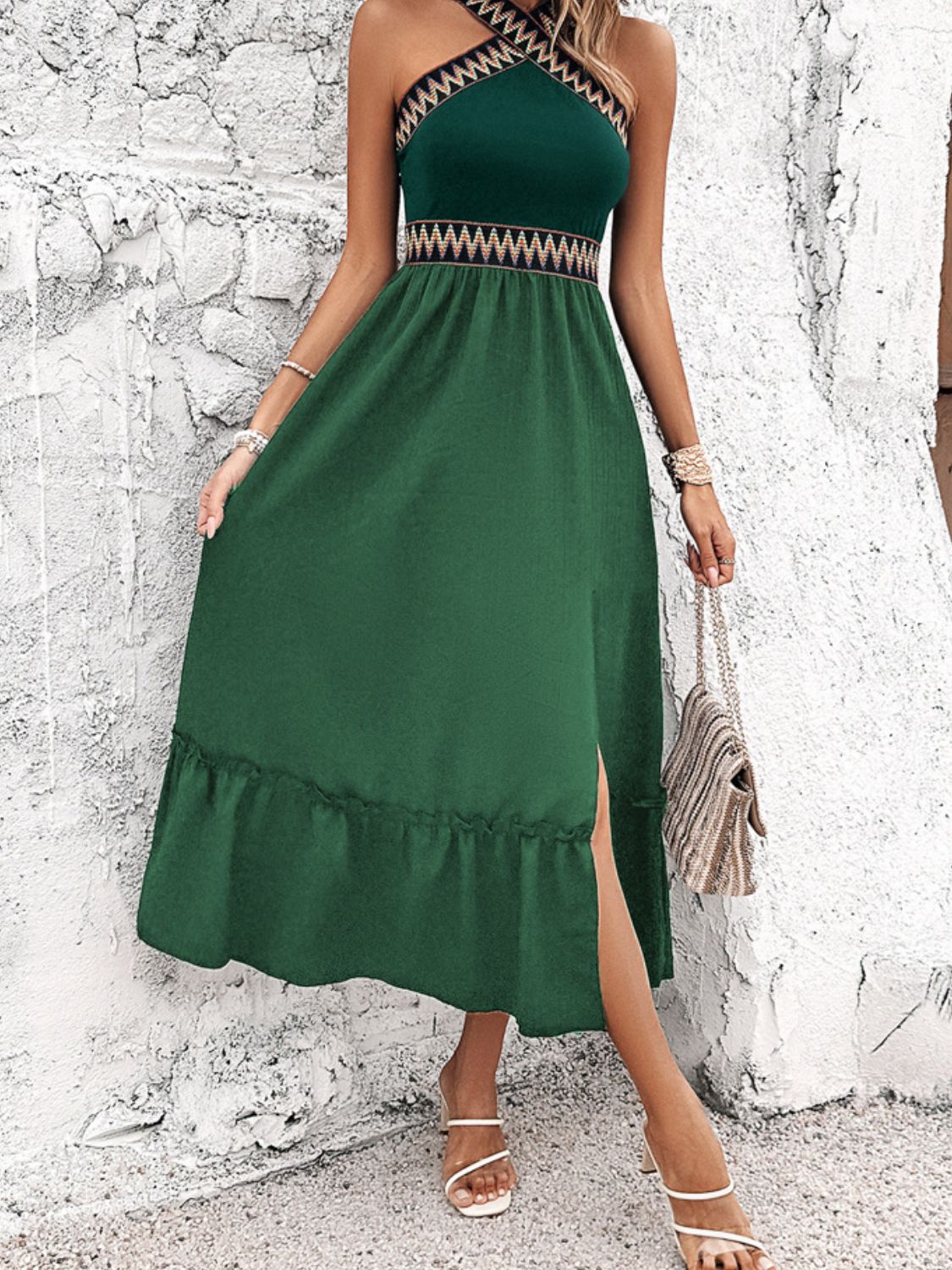 Devine Ruffled Slit Sleeveless Midi Dress - The Goddess Galleries